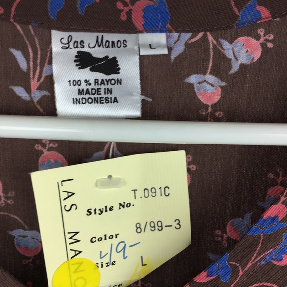 💋 Los Manos Rayon Blouse long Sleeves floral print L - Picture 6 of 7